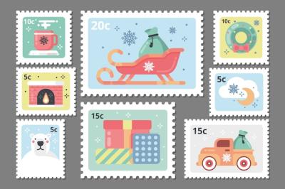 Flat Design Christmas Stamp Collection – Free Download