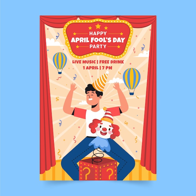 Flat April Fools’ Day Vertical Flyer Template – Free to Download