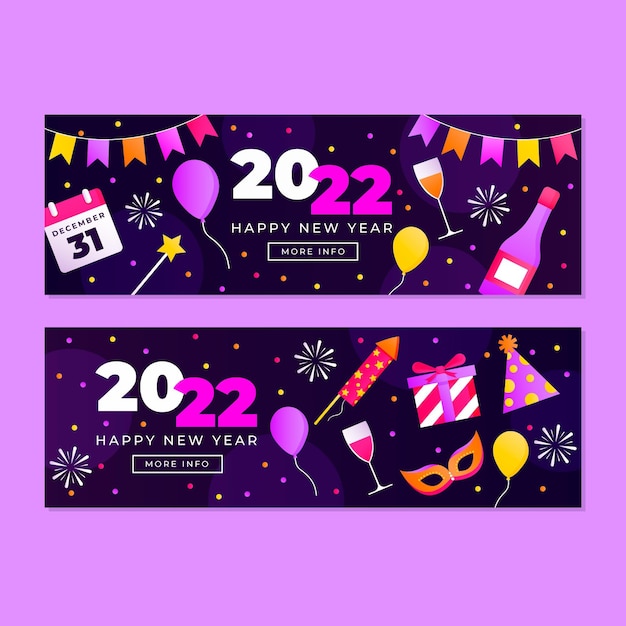 Gradient New Year Horizontal Banners Set – Free Download