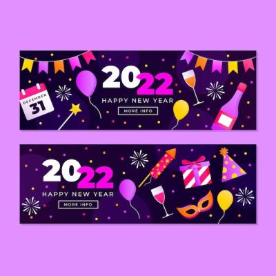 Gradient New Year Horizontal Banners Set – Free Download