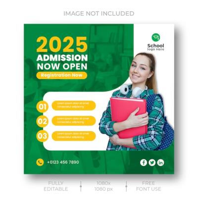 School Admission Social Media Post and Instagram Post Template – Free Download