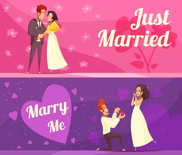 Cartoon Banners for Newlyweds – Free Download