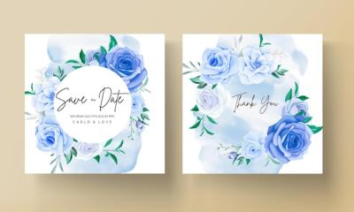 Beautiful Blue Floral Wedding Invitation Card – Free Download