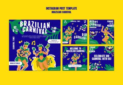 Flat Design Carnival Celebration Instagram Posts – Free Download