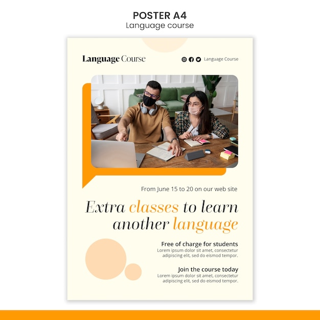 Vertical Poster Template for Language Classes with Circles Design – Free Download