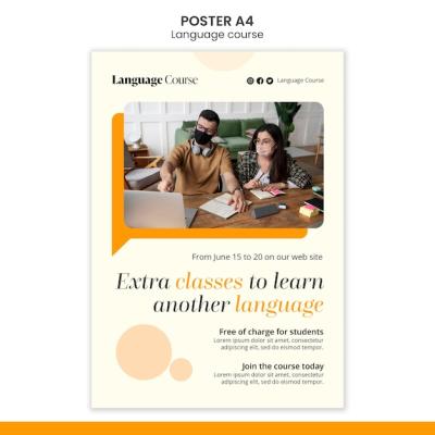 Vertical Poster Template for Language Classes with Circles Design – Free Download