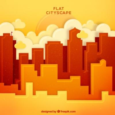 Cityscape in Yellow Tones Design – Free Download for Vibrant Vector Templates
