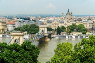 View of Szechenyi Chain Bridge and Pest Bank from Buda Bank in Budapest, Hungary – Free Download