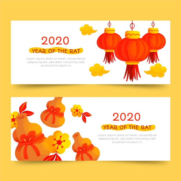 Chinese New Year Watercolor Banners – Free Download