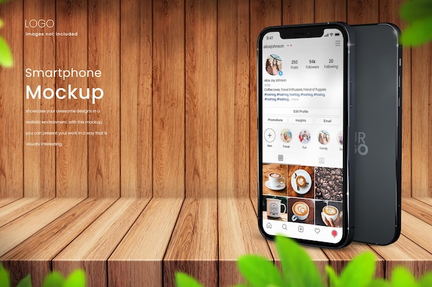Instagram Smartphone Mockup on Wooden Background – Free Download