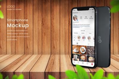 Instagram Smartphone Mockup on Wooden Background – Free Download