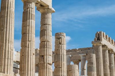Close-Up View of Ancient Markings on the Parthenon at the Acropolis of Athens – Free Download