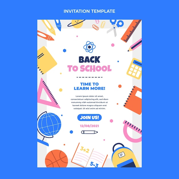 Flat Back to School Invitation Template – Download Free Stock Photo