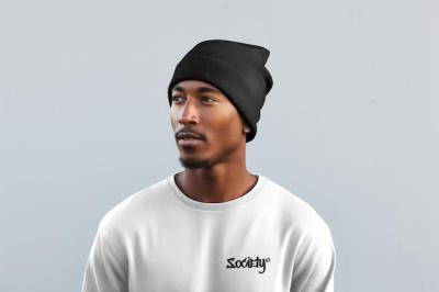 Men’s Long Sleeve Beanie Mockup PSD – Free Download