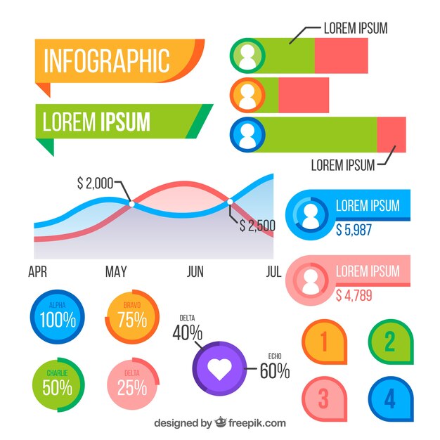 Colorful Infographic Elements Collection in Flat Style – Free Download