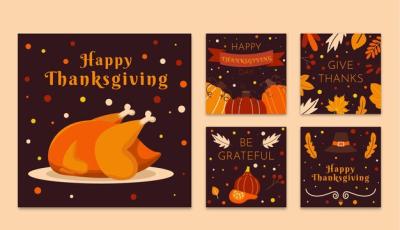 Hand Drawn Flat Thanksgiving Instagram Posts Collection – Free Download