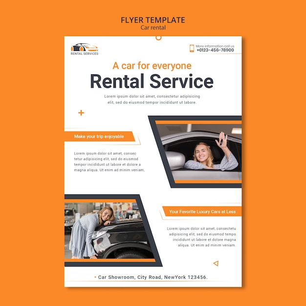 Flat Design Car Rental Poster Template – Free to Download