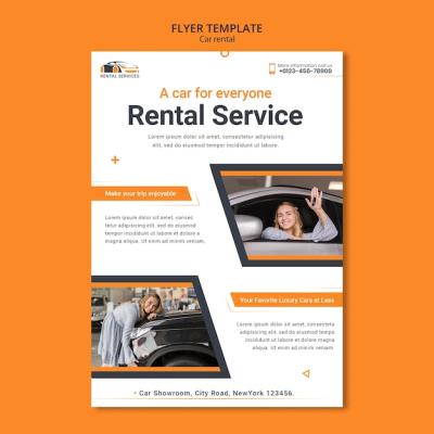 Flat Design Car Rental Poster Template – Free to Download