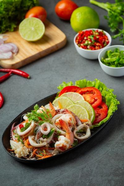 Spicy Mixed Seafood Salad with Thai Ingredients – Free Stock Photo Download