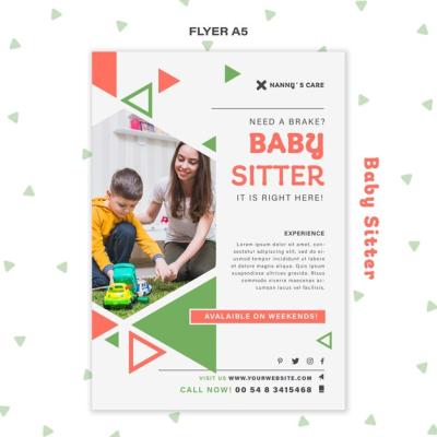 Vertical Flyer Template for Female Babysitter with Child – Free Download