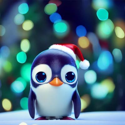 Cute Baby Penguin in Santa Hat – 3D Cartoon Rendering | Free Download