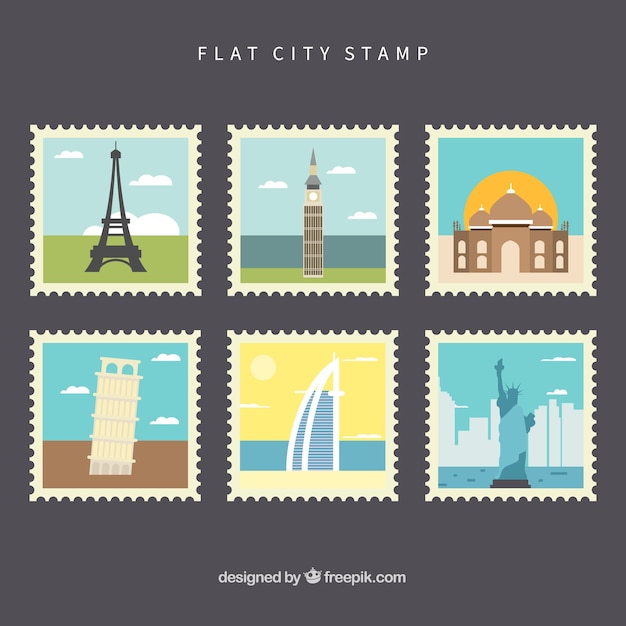 City Stamps Collection in Flat Style – Free Download