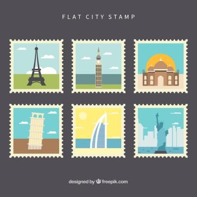 City Stamps Collection in Flat Style – Free Download