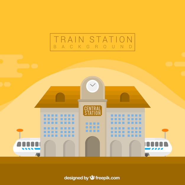 Flat Design Train Station Background – Free Download