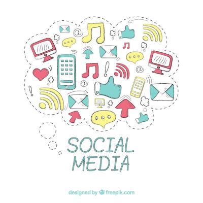 Hand Drawn Social Media Elements in a Cloud Shape – Free Download