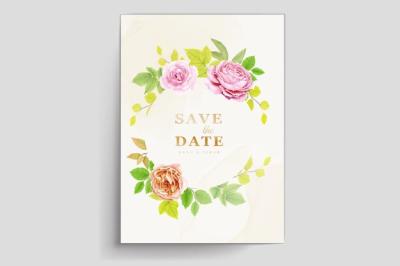 Watercolor Floral Roses and Green Leaves Wedding Invitation Card Set – Download Free Stock Photo