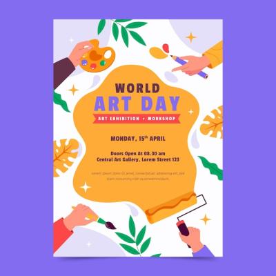 Flat Vertical Poster Template for World Art Day – Free Download