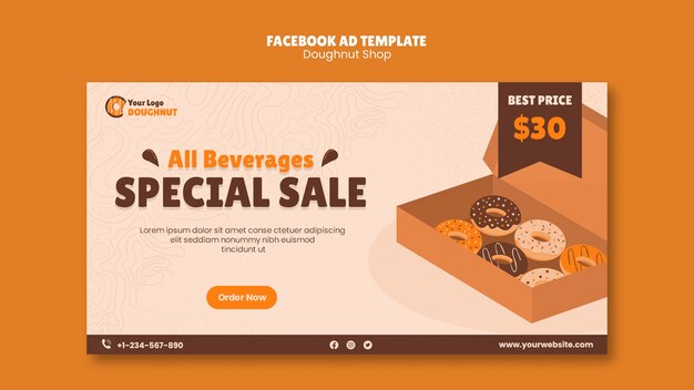 Hand Drawn Doughnut Shop Facebook Template – Free Download