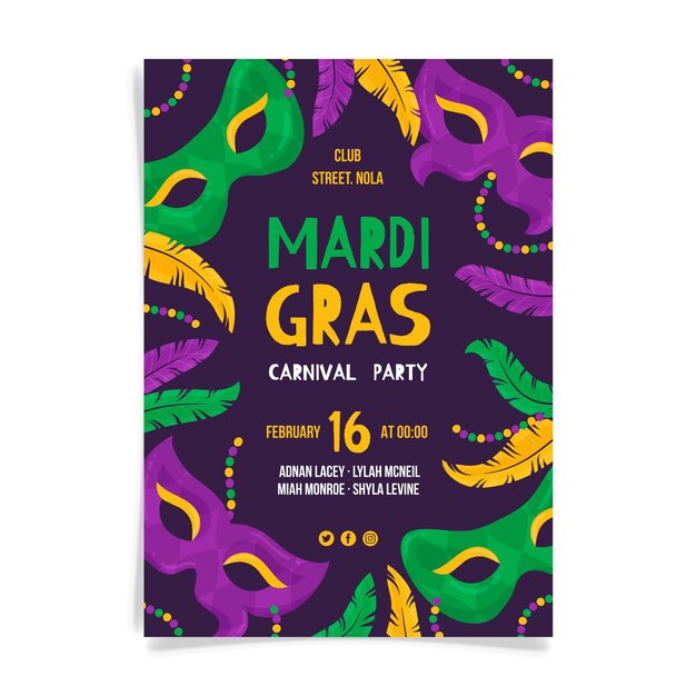 Hand Drawn Mardi Gras Poster Template – Free Download