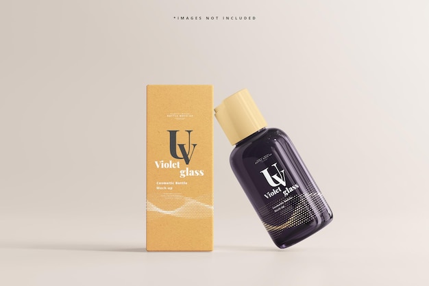 UV Glass Cosmetic Bottle and Box Mockup – Free Download
