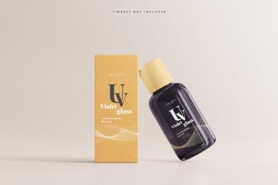 UV Glass Cosmetic Bottle and Box Mockup – Free Download