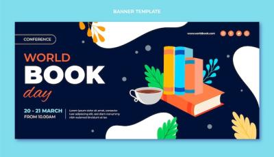 Flat World Book Day Horizontal Banner Template – Free Download