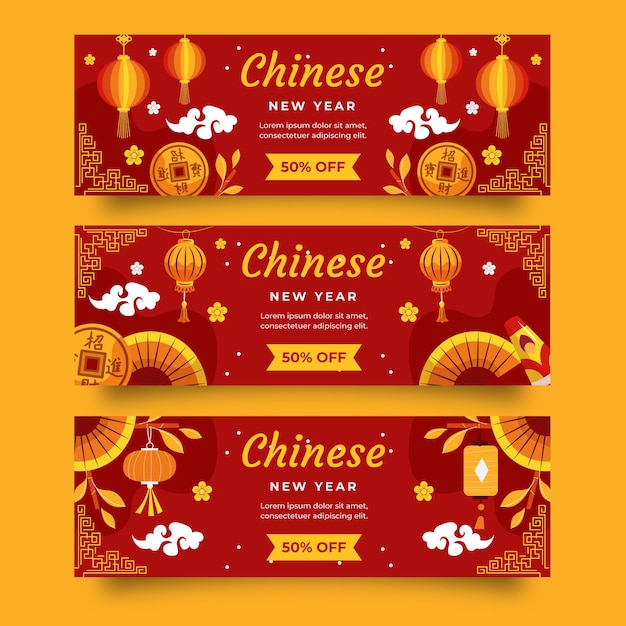Chinese New Year Sale Horizontal Banners Set – Free Download