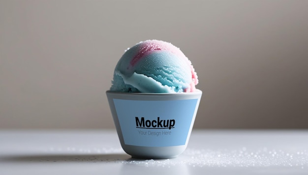 Label Layout on a White Cup with Pink and Blue Ice Cream Balloon – Free Download