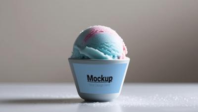 Label Layout on a White Cup with Pink and Blue Ice Cream Balloon – Free Download