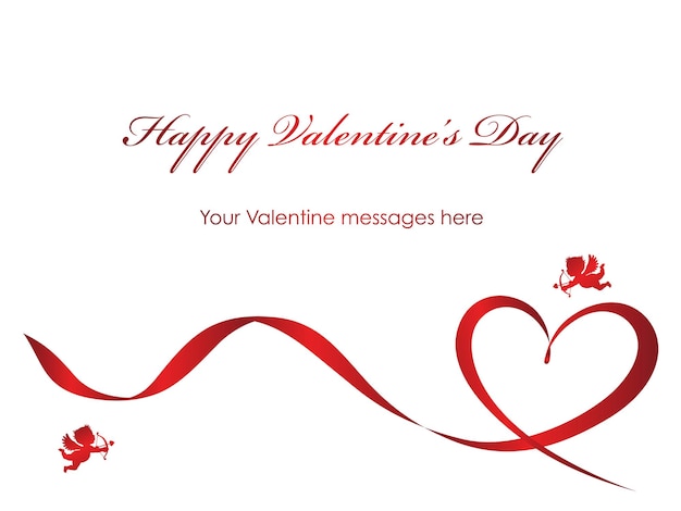 Valentine Card Template Featuring Red Ribbon, Cupids, and Text Space – Free Download