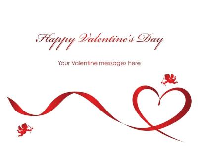 Valentine Card Template Featuring Red Ribbon, Cupids, and Text Space – Free Download