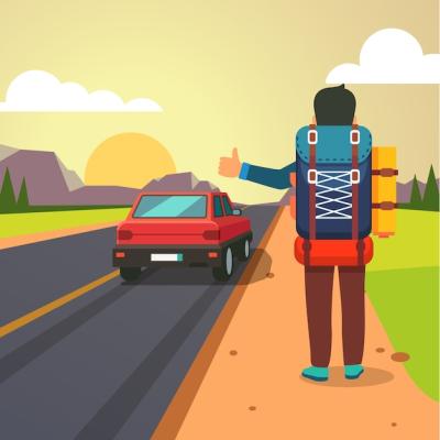 Hitchhiking Road Travel: Thumbing Man Stopped Car – Free Stock Photo Download
