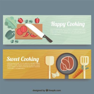 Wooden Banners Featuring Tasty Products – Free Download