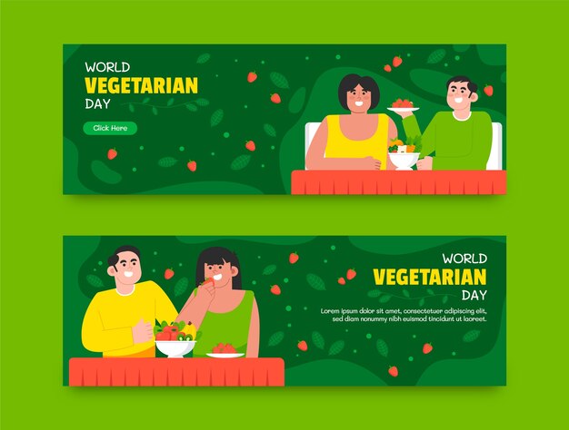 Horizontal Banners Set for Flat World Vegetarian Day – Free Stock Photos to Download