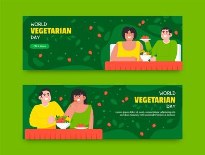 Horizontal Banners Set for Flat World Vegetarian Day – Free Stock Photos to Download
