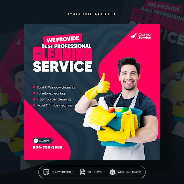 Cleaning Service Square Flyer Template for Social Media and Instagram Banner – Free Download