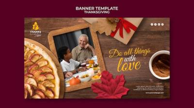 Horizontal Banner Template for Happy Thanksgiving Day – Free Download