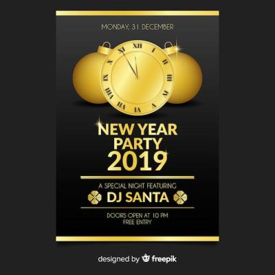 Golden Clock New Year Party Poster Template – Free Download
