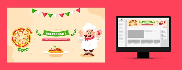 Hand Drawn Italian Restaurant YouTube Channel Art – Free Download