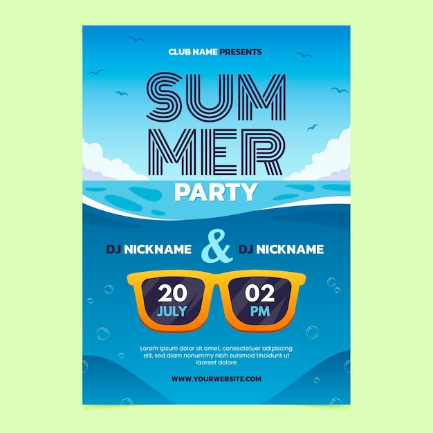 Gradient Summer Party Vertical Poster Template – Free Download